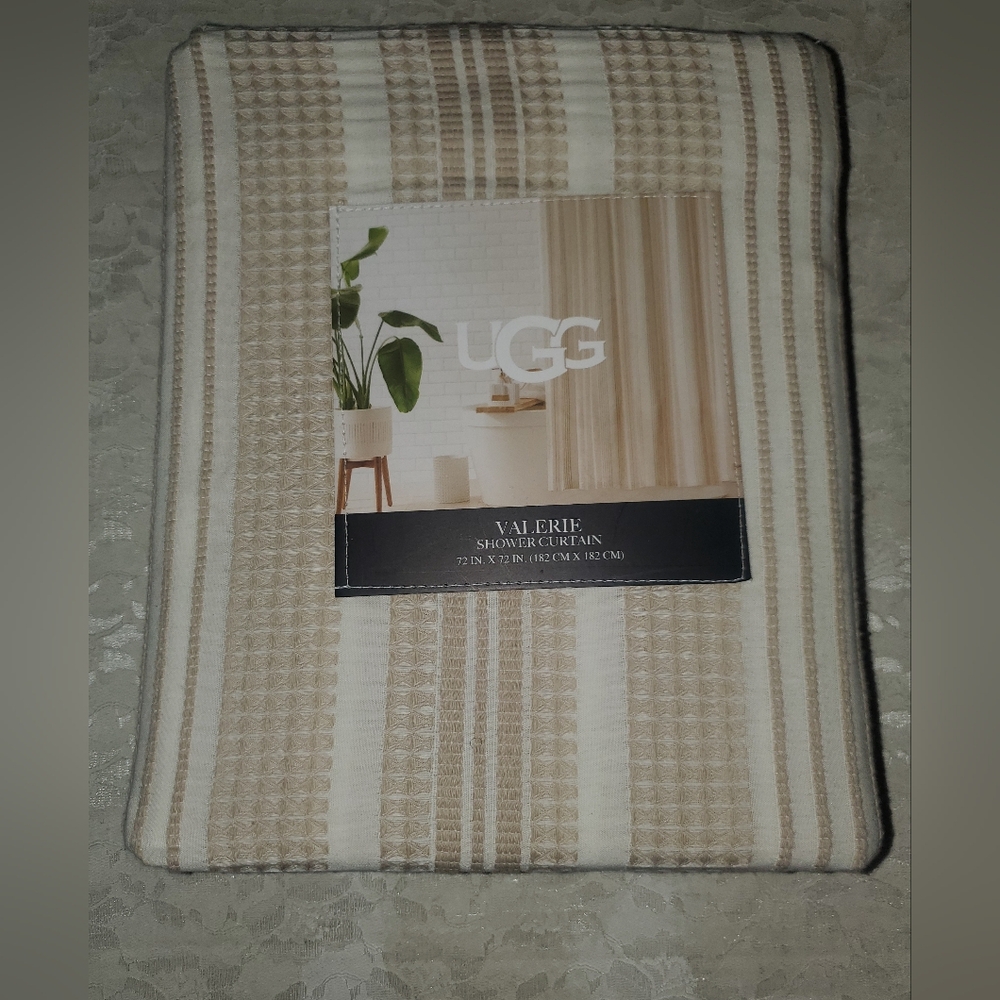 UGG Valerie Shower Curtain Snow/Linen/Tan NEW